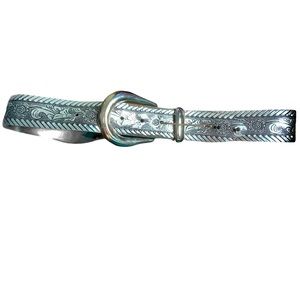 😍 Unique Vintage Embroidered Silver & Black Belt
